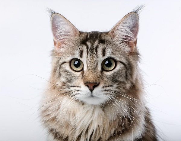 Close do rosto de um gatinho listrado cinza com preto. Os gatos são os transmissores da toxoplasmose.