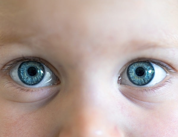 Close dos olhos azuis de um bebê